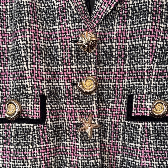 Textured Tweed Blazer Jacket Gold Button Structured Spring Style - Picture 5 of 8